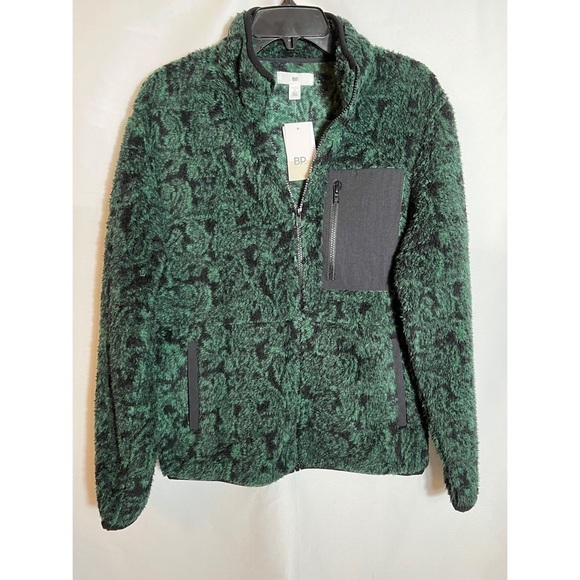 NWT BP. High Pile Fleece Jacket in Black Green Dancing Paisley - Picture 2 of 4